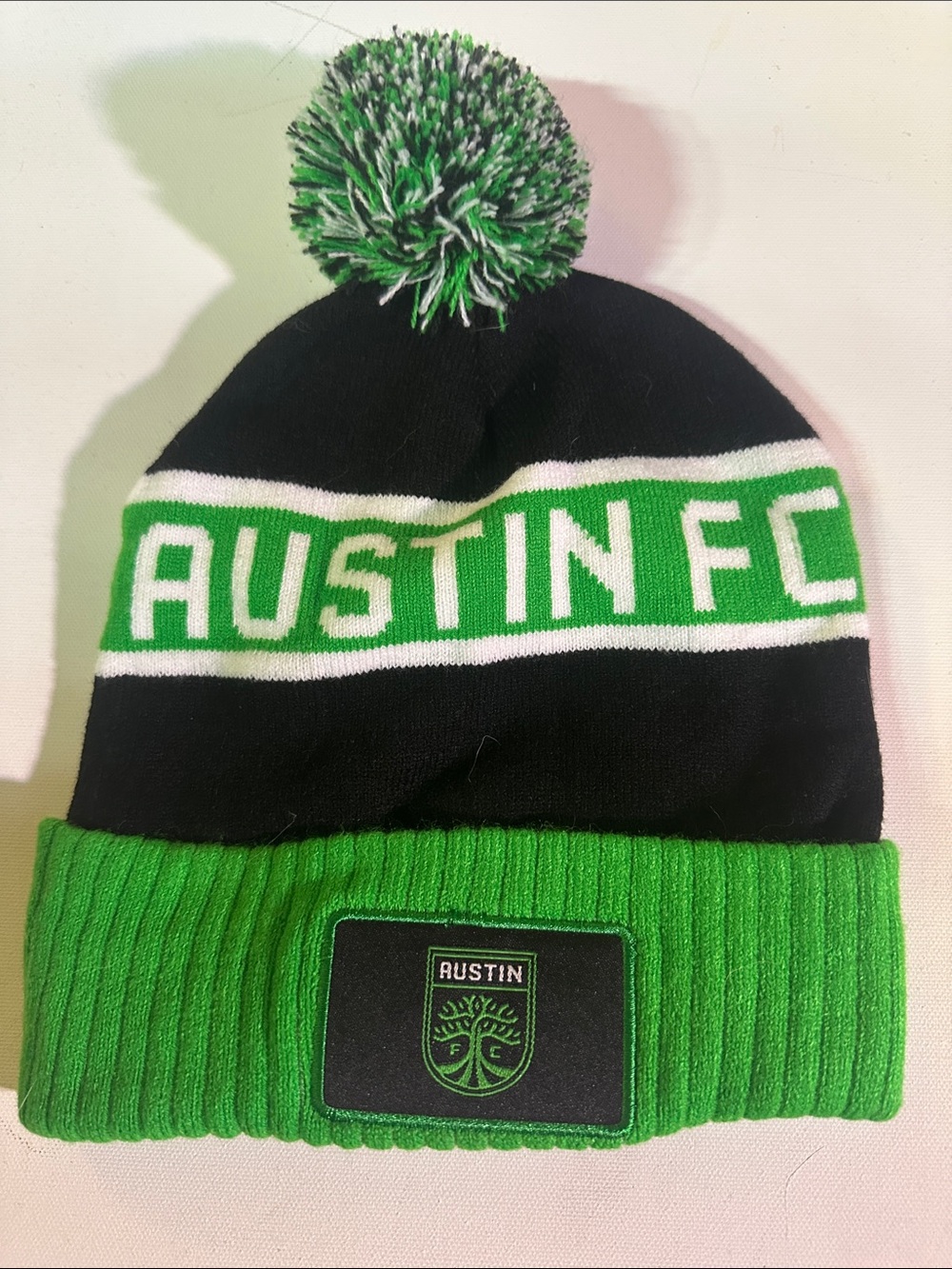 Q2 Austin FC Knit Pom Beanie - Black, Green & White